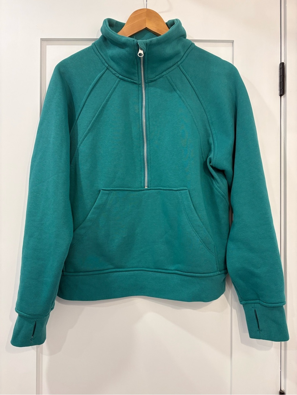 Danskin Half Zip Fleece Pullover Sweatshirt Teal Thumbholes Size M